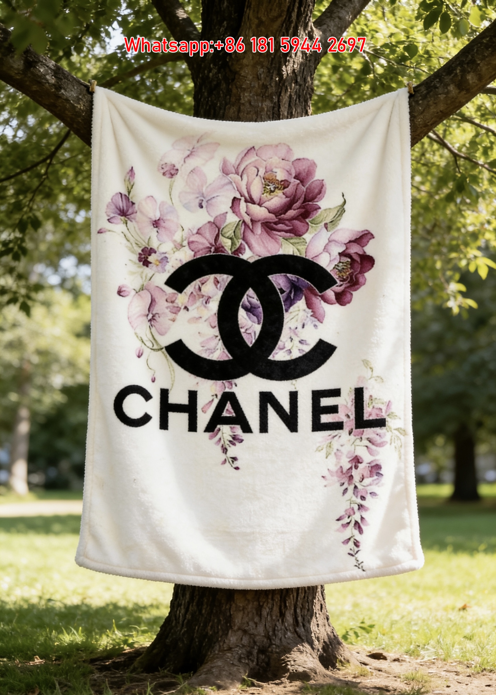 Chanel Floral Peony CC Logo Flannel Throw Blanket IMG_6665